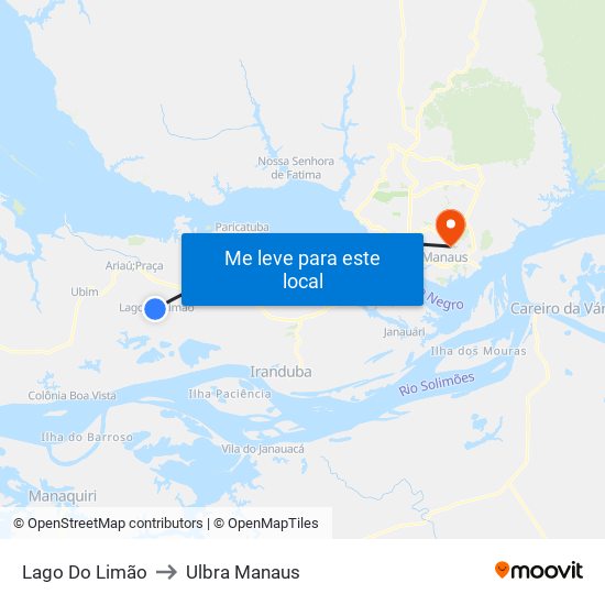 Lago Do Limão to Ulbra Manaus map