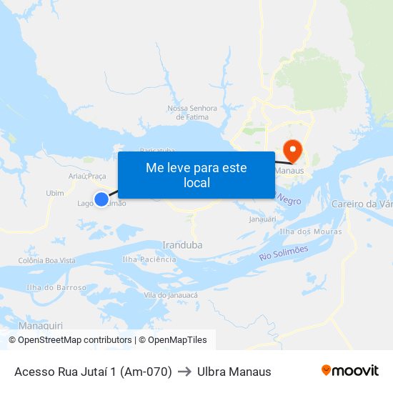 Acesso Rua Jutaí 1 (Am-070) to Ulbra Manaus map