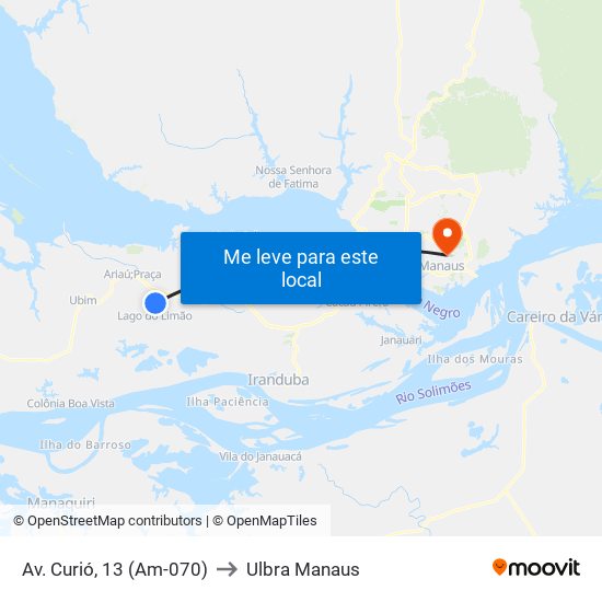 Av. Curió, 13 (Am-070) to Ulbra Manaus map