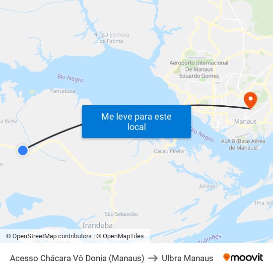 Acesso Chácara Vô Donia (Manaus) to Ulbra Manaus map