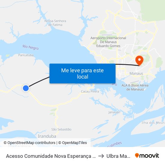 Acesso Comunidade Nova Esperança (Manaus) to Ulbra Manaus map