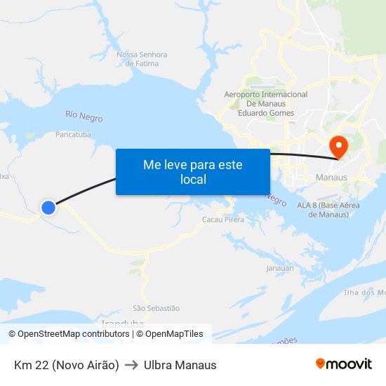 Km 22 (Novo Airão) to Ulbra Manaus map