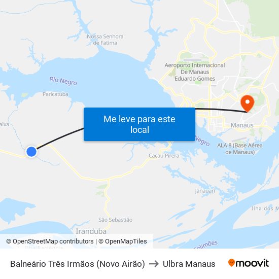 Balneário Três Irmãos (Novo Airão) to Ulbra Manaus map