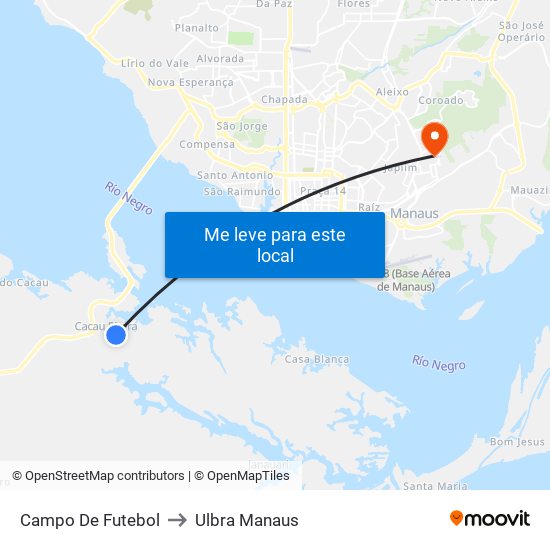 Campo De Futebol to Ulbra Manaus map