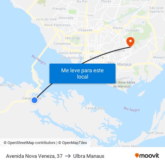 Avenida Nova Veneza, 37 to Ulbra Manaus map