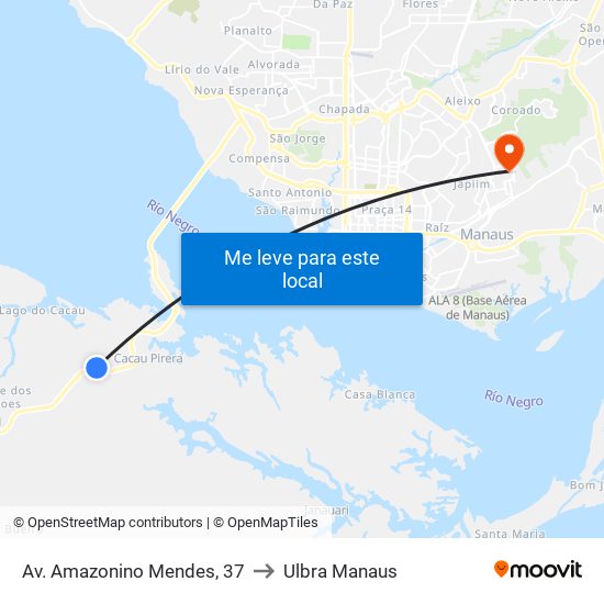 Av. Amazonino Mendes, 37 to Ulbra Manaus map