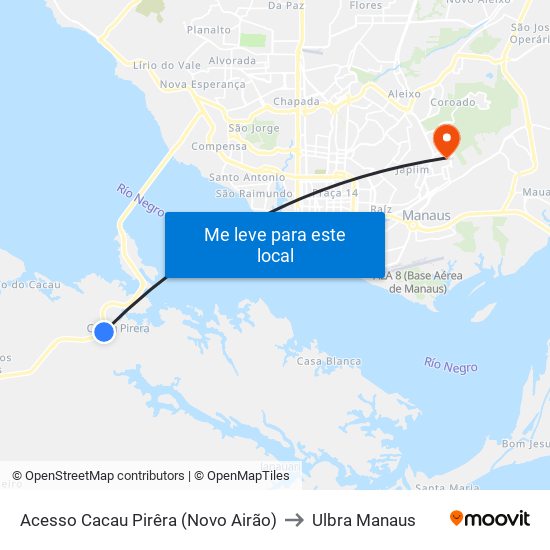Acesso Cacau Pirêra (Novo Airão) to Ulbra Manaus map