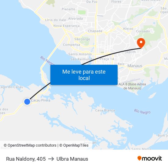 Rua Naldony, 405 to Ulbra Manaus map