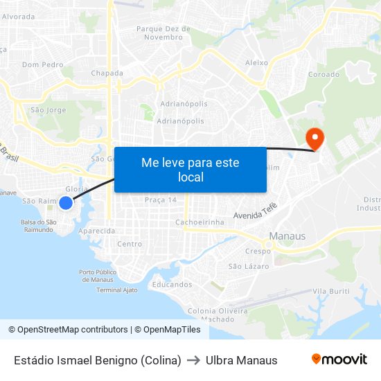 Estádio Ismael Benigno (Colina) to Ulbra Manaus map