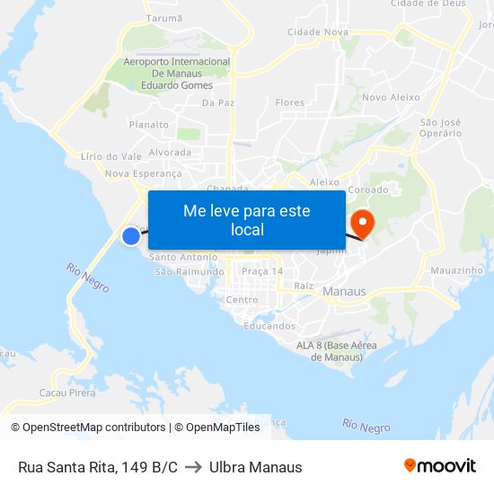 Rua Santa Rita, 149 B/C to Ulbra Manaus map