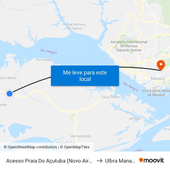 Acesso Praia Do Açutuba (Novo Airão) to Ulbra Manaus map
