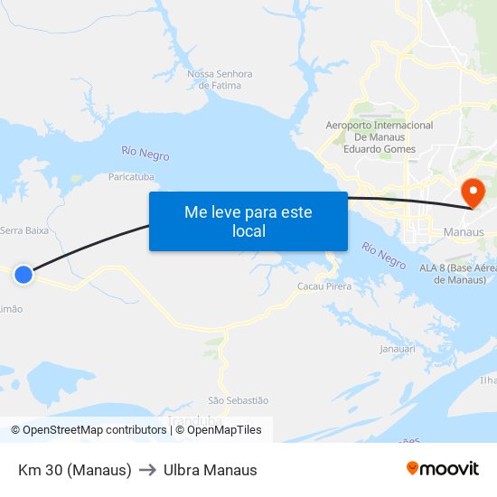 Km 30 (Manaus) to Ulbra Manaus map