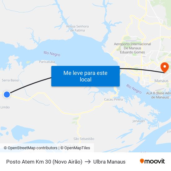 Posto Atem Km 30 (Novo Airão) to Ulbra Manaus map