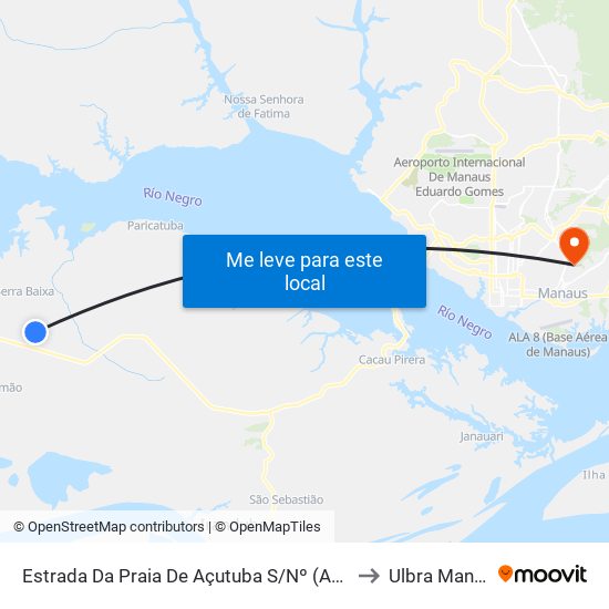 Estrada Da Praia De Açutuba S/Nº (Açutuba) to Ulbra Manaus map
