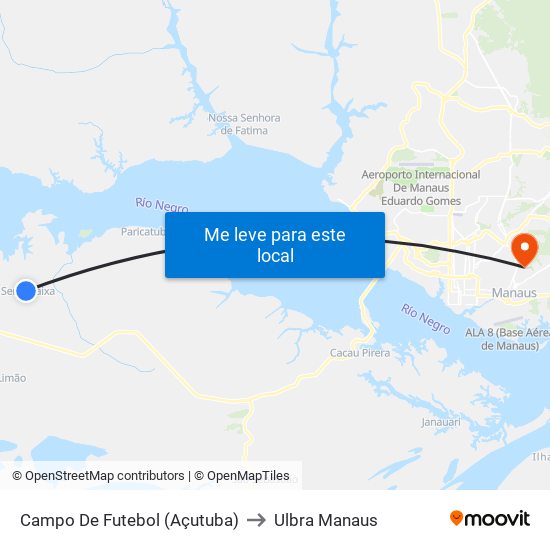 Campo De Futebol (Açutuba) to Ulbra Manaus map