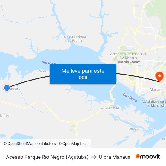 Acesso Parque Rio Negro (Açutuba) to Ulbra Manaus map