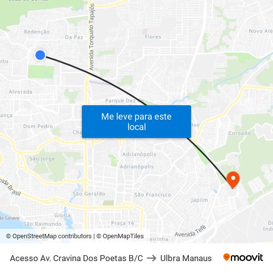 Acesso Av. Cravina Dos Poetas B/C to Ulbra Manaus map