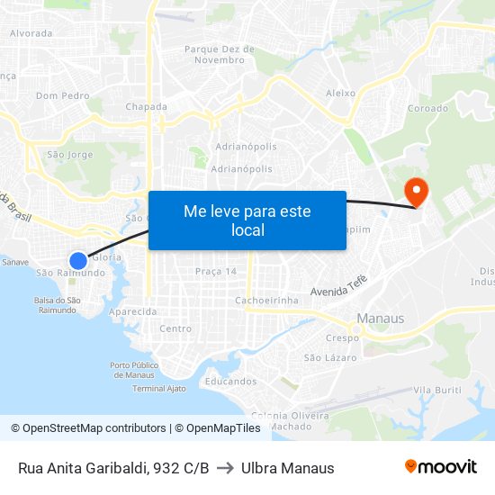 Rua Anita Garibaldi, 932 C/B to Ulbra Manaus map