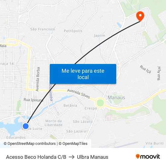 Acesso Beco Holanda C/B to Ulbra Manaus map