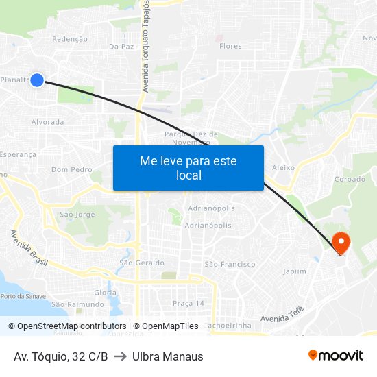 Av. Tóquio, 32 C/B to Ulbra Manaus map