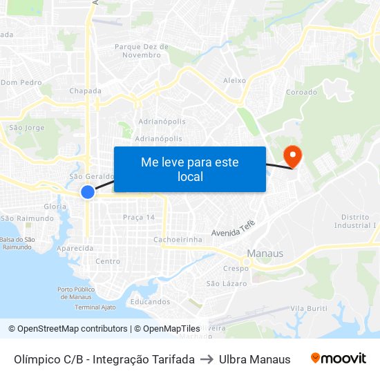 Olímpico C/B - Integração Tarifada to Ulbra Manaus map