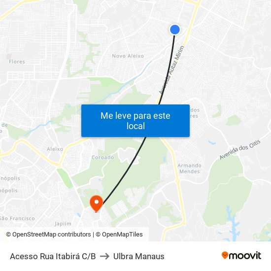 Acesso Rua Itabirá C/B to Ulbra Manaus map