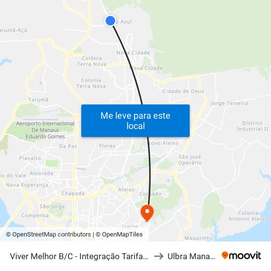 Viver Melhor B/C - Integração Tarifada to Ulbra Manaus map