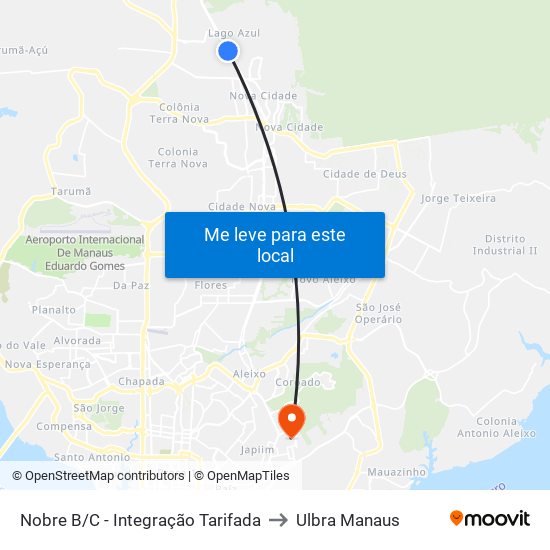 Nobre B/C - Integração Tarifada to Ulbra Manaus map