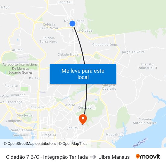 Cidadão 7 B/C - Integração Tarifada to Ulbra Manaus map