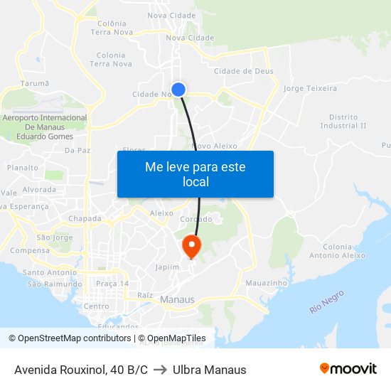 Avenida Rouxinol, 40 B/C to Ulbra Manaus map