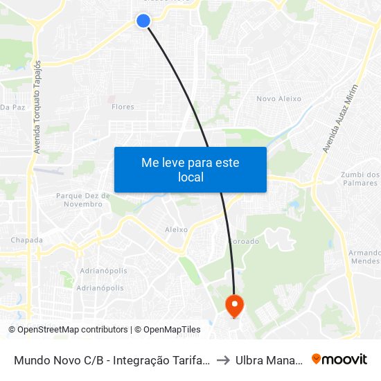 Mundo Novo C/B - Integração Tarifada to Ulbra Manaus map
