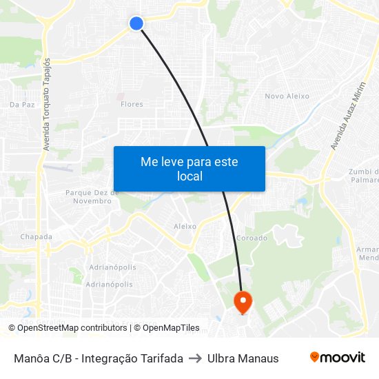 Manôa C/B - Integração Tarifada to Ulbra Manaus map