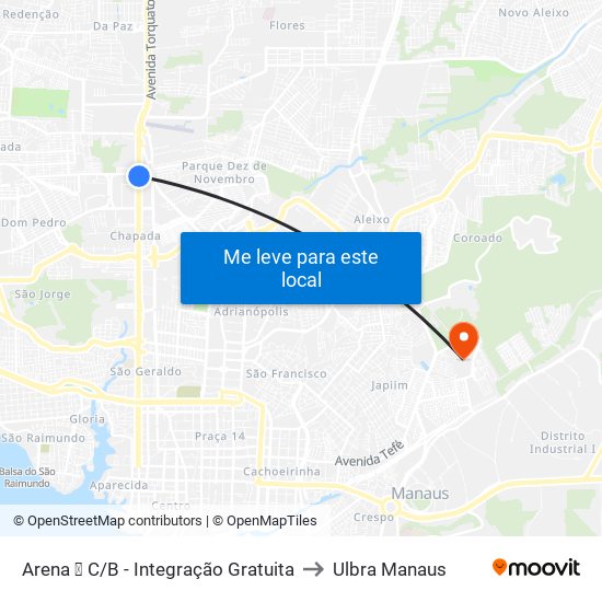 Arena ➒ C/B - Integração Gratuita to Ulbra Manaus map