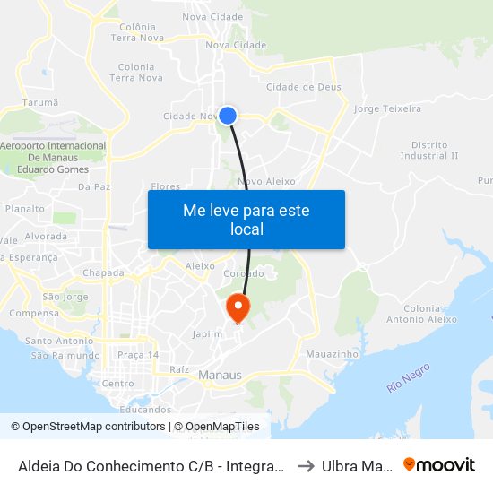 Aldeia Do Conhecimento C/B - Integração Tarifada to Ulbra Manaus map