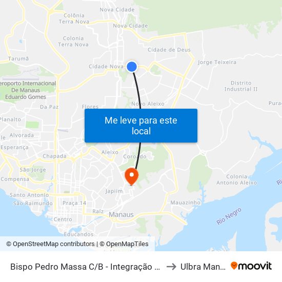 Bispo Pedro Massa C/B - Integração Tarifada to Ulbra Manaus map
