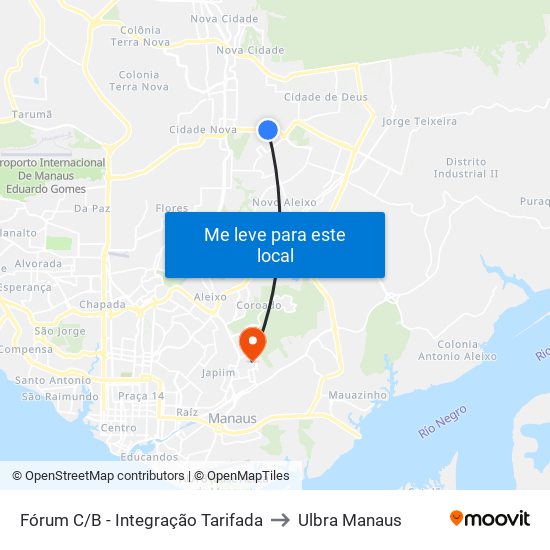 Fórum C/B - Integração Tarifada to Ulbra Manaus map