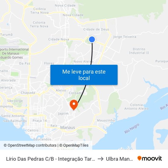 Lírio Das Pedras C/B - Integração Tarifada to Ulbra Manaus map