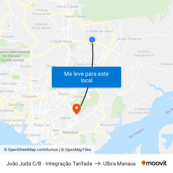 João Judá C/B - Integração Tarifada to Ulbra Manaus map