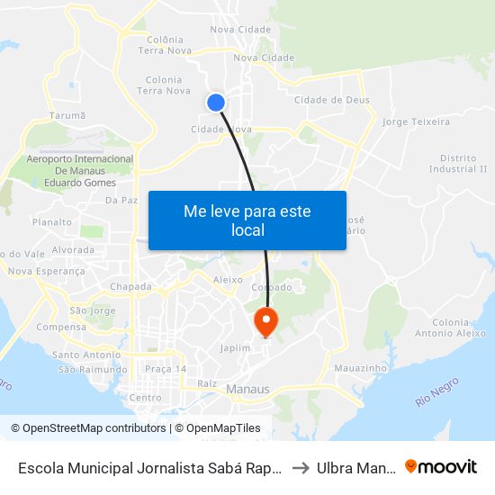 Escola Municipal Jornalista Sabá Raposo C/B to Ulbra Manaus map