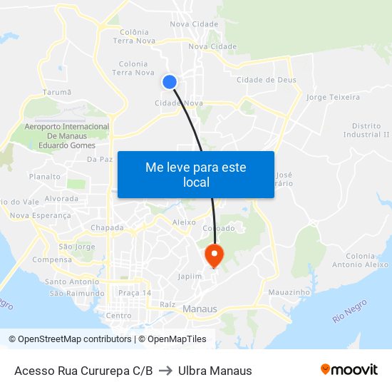 Acesso Rua Cururepa C/B to Ulbra Manaus map