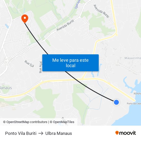Ponto Vila Buriti to Ulbra Manaus map