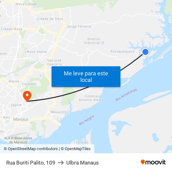 Rua Buriti Palito, 109 to Ulbra Manaus map
