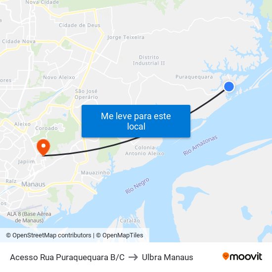 Acesso Rua Puraquequara B/C to Ulbra Manaus map