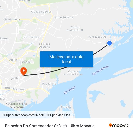 Balneário Do Comendador C/B to Ulbra Manaus map