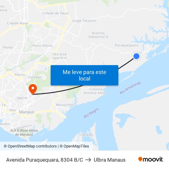 Avenida Puraquequara, 8304 B/C to Ulbra Manaus map
