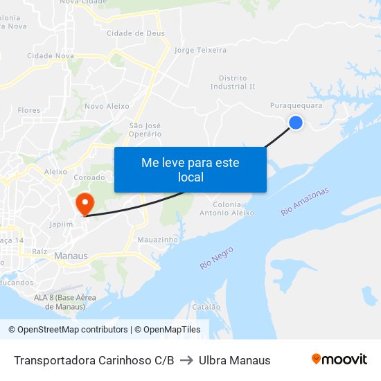 Transportadora Carinhoso C/B to Ulbra Manaus map