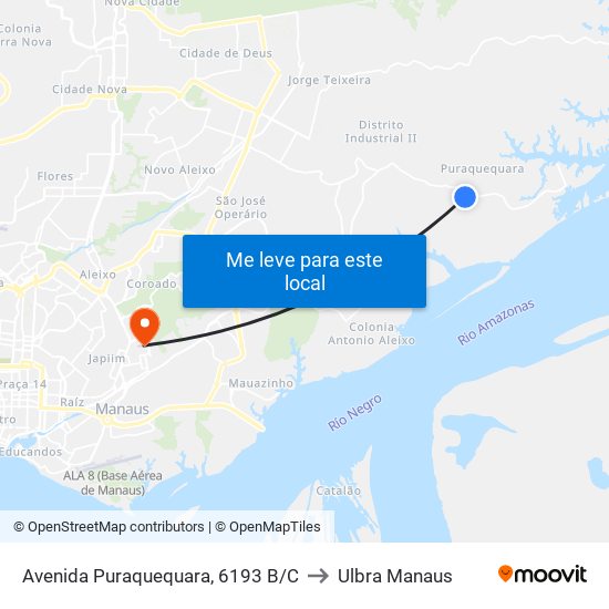 Avenida Puraquequara, 6193 B/C to Ulbra Manaus map