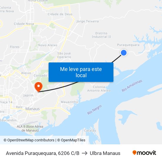 Avenida Puraquequara, 6206 C/B to Ulbra Manaus map