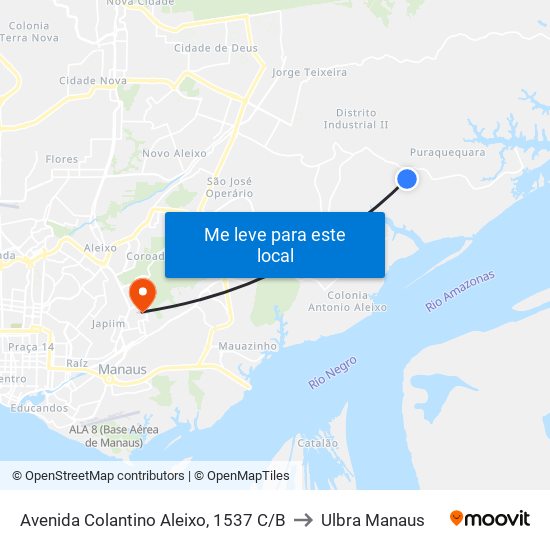 Avenida Colantino Aleixo, 1537 C/B to Ulbra Manaus map