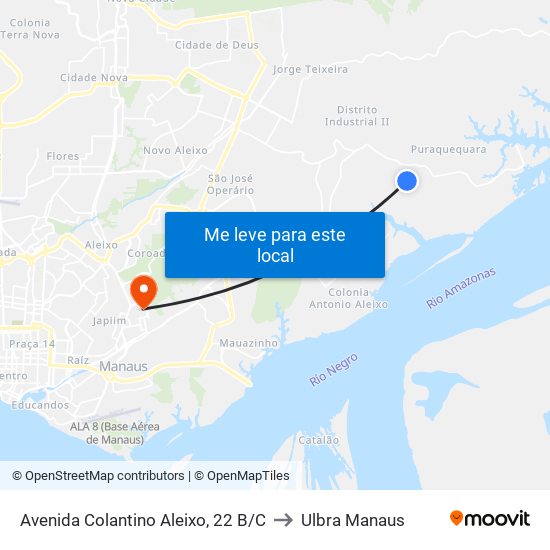 Avenida Colantino Aleixo, 22 B/C to Ulbra Manaus map